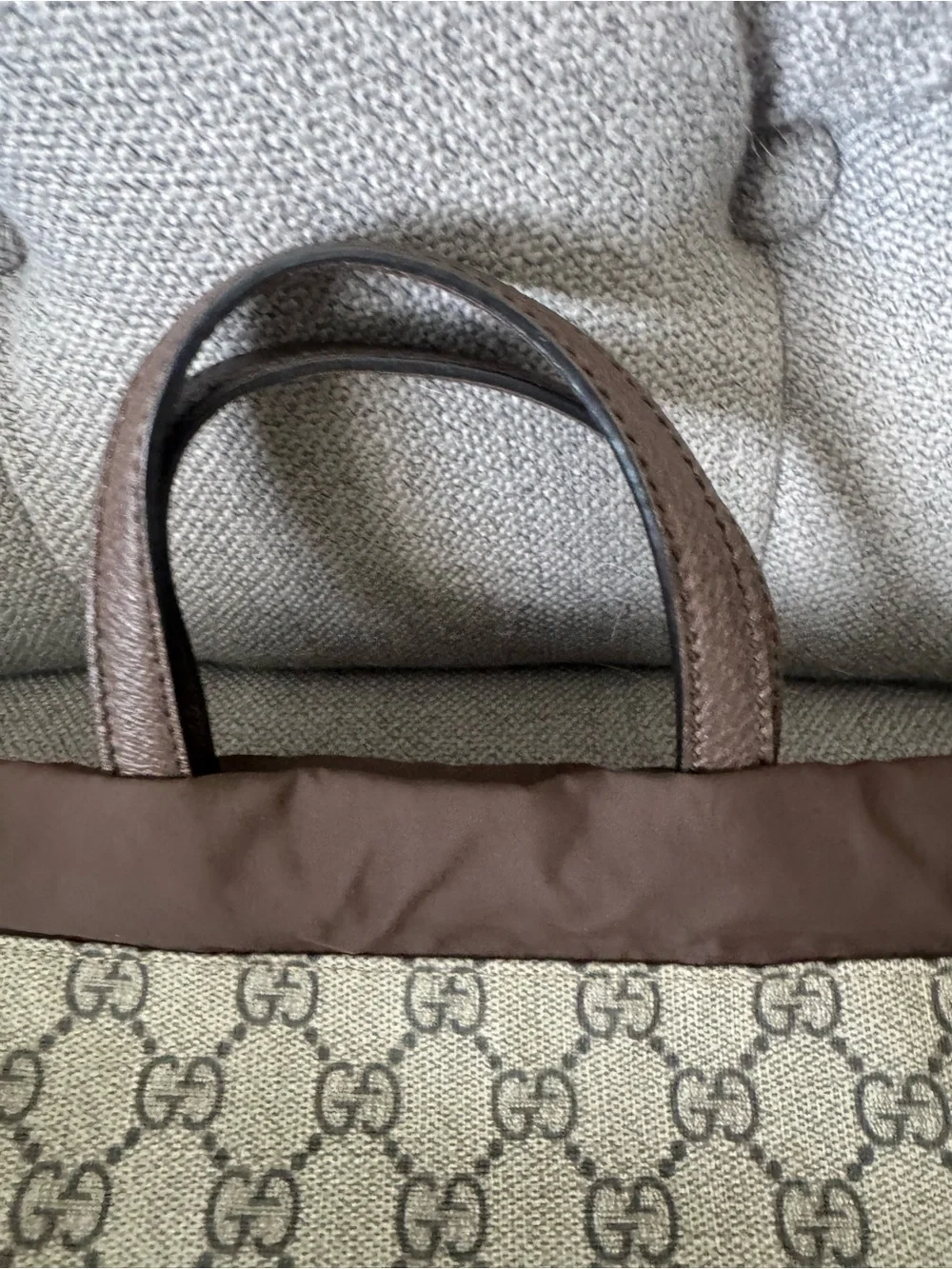 Gucci Beige GG Canvas Backpack with Yellow Corners and Brown Trim